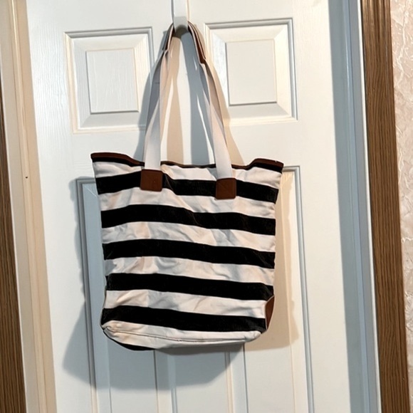 Navy Blue and White Stripes Tote - Picture 1 of 3